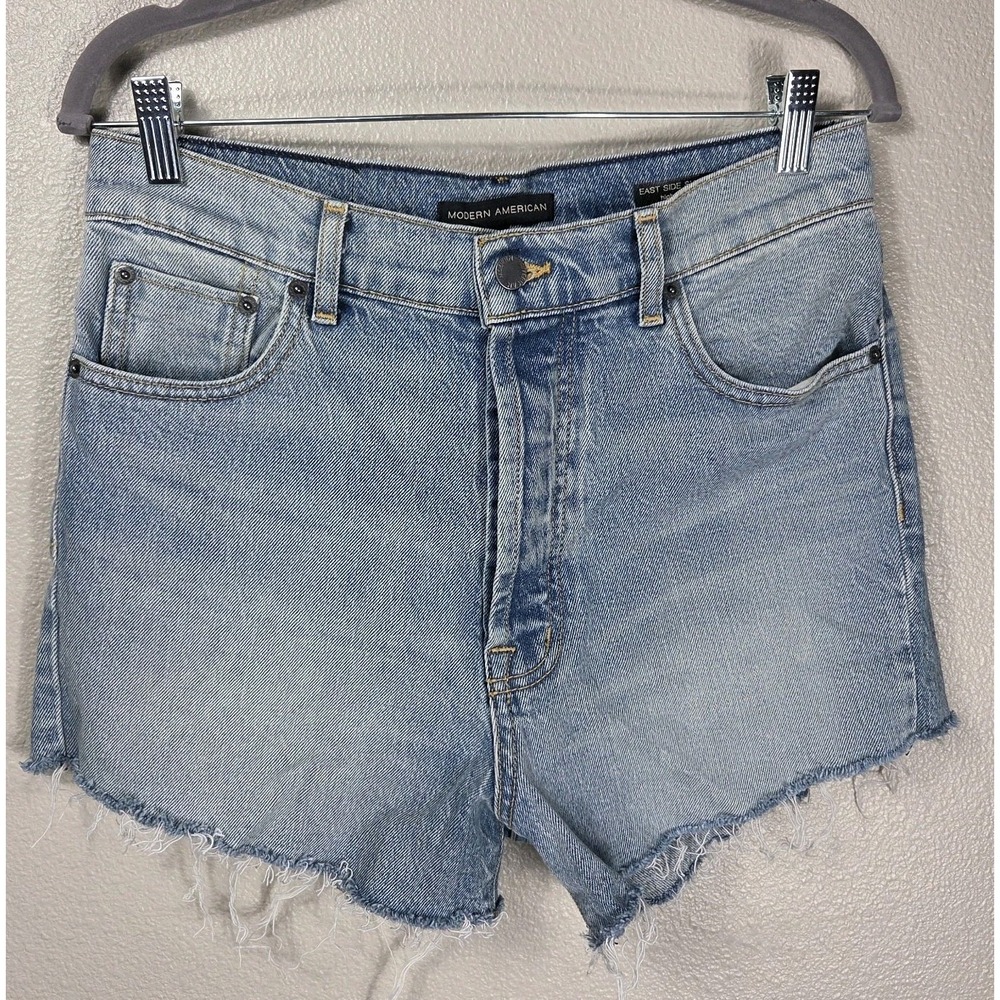 Modern American East Side High Rise Denim Shorts Women's 28 Raw Hem Light Wash
